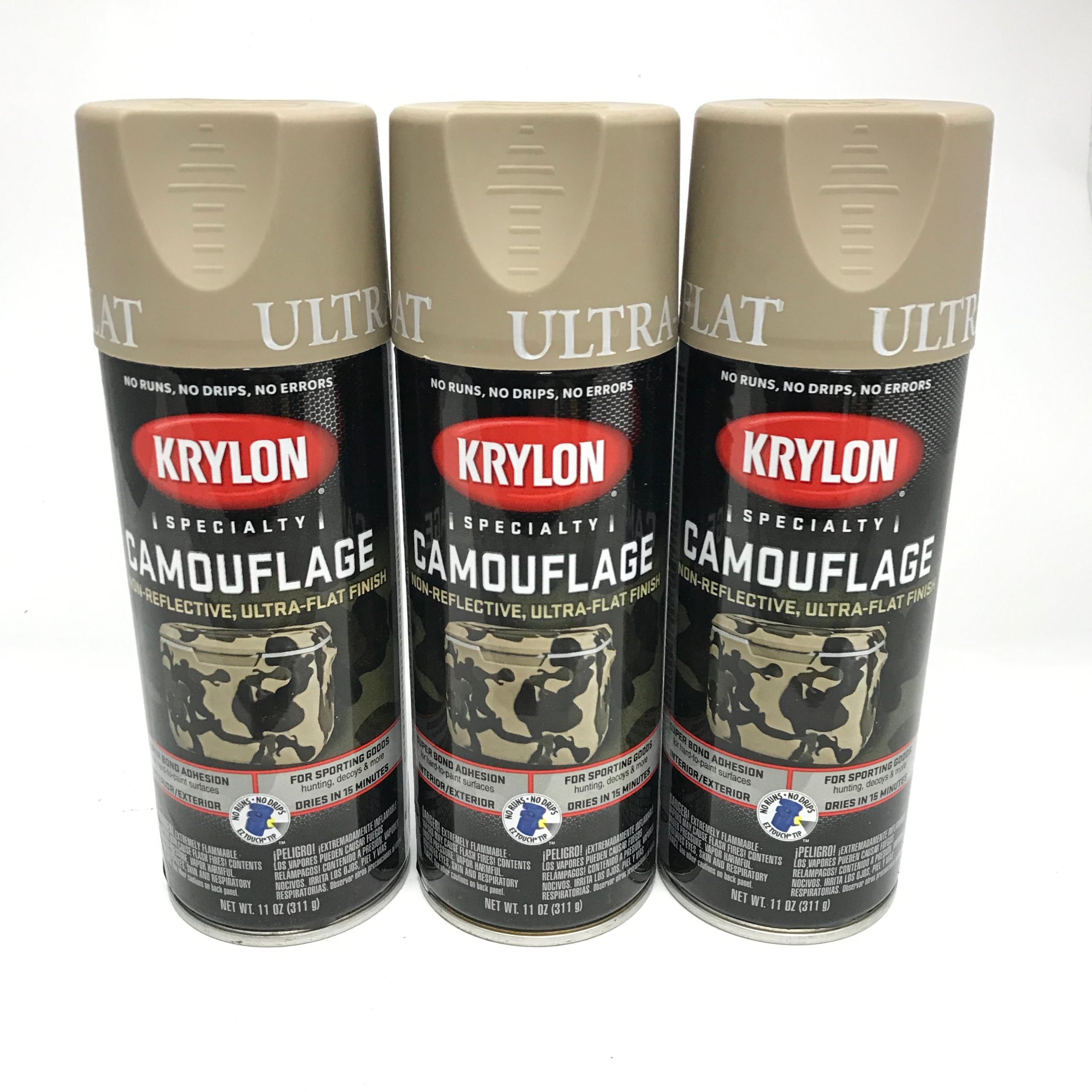 KRYLON 4291-3 PACK KHAKI Camouflage Non-Reflective Ultra-Flat Finish Spray Paint-11 oz Aerosol