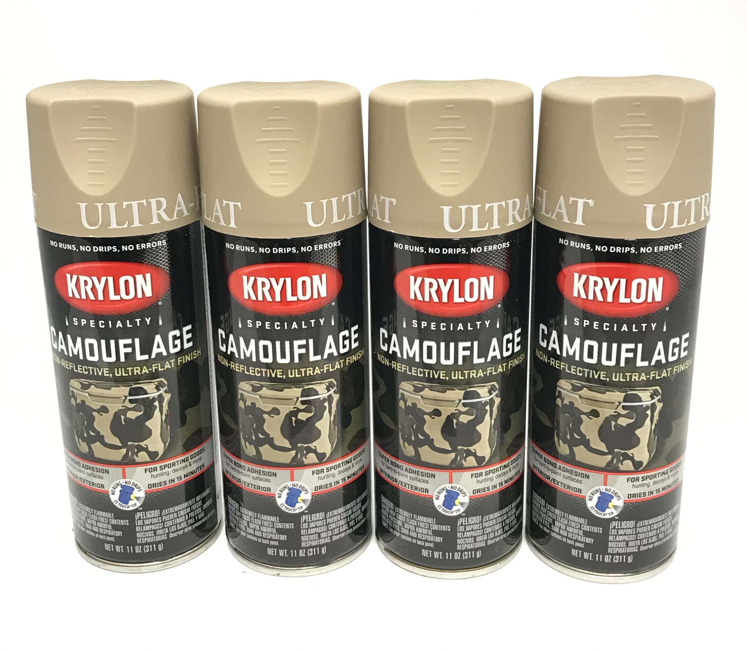 KRYLON 4291-4 PACK KHAKI Camouflage Non-Reflective Ultra-Flat Finish Spray Paint-11 oz Aerosol