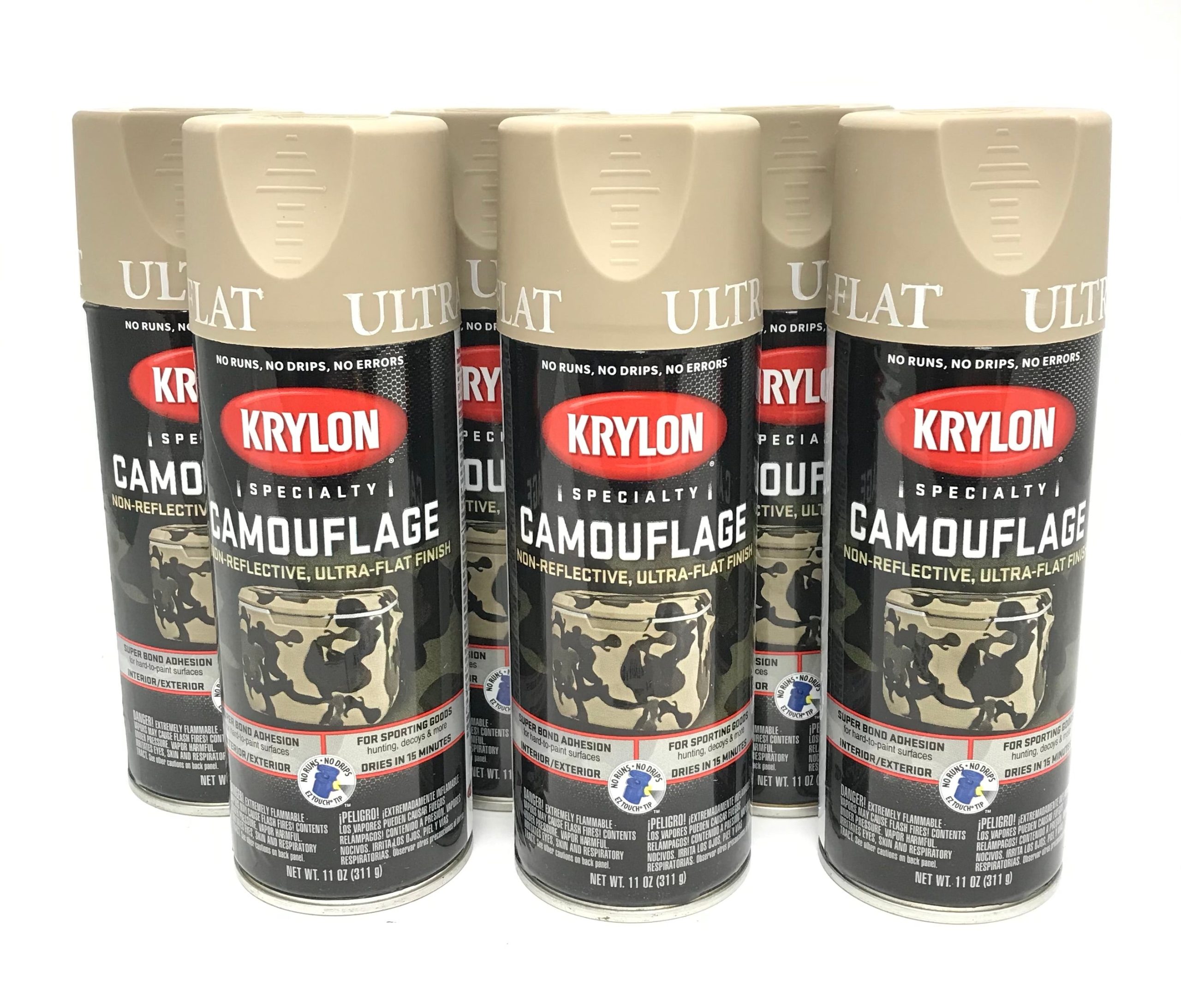 KRYLON 4291-6 PACK KHAKI Camouflage Non-Reflective Ultra-Flat Finish Spray Paint-11 oz Aerosol