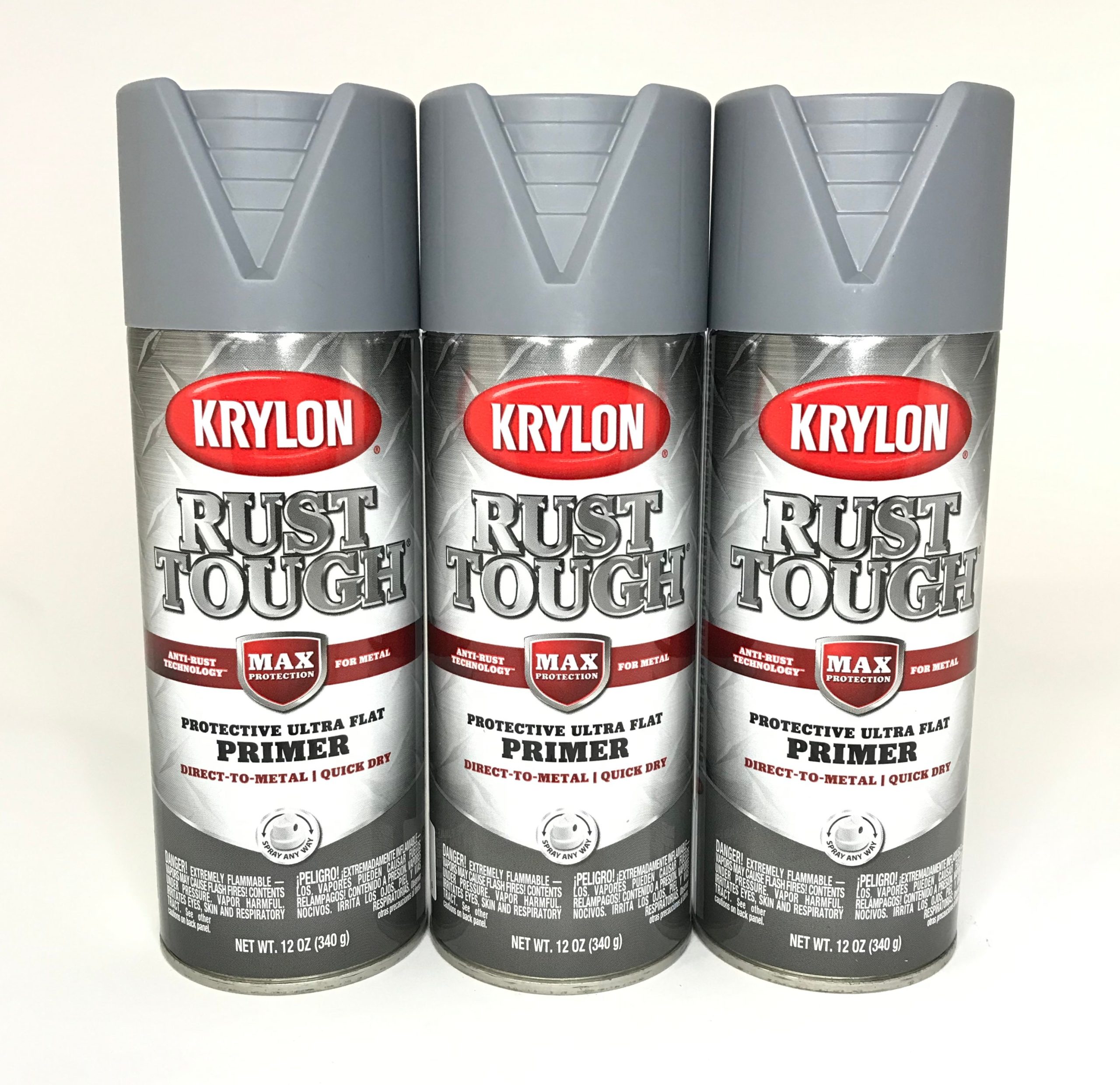 KRYLON RTA9205-3 PACKRust Tough GRAY Primer - Max Protection - Quick Dry - 12 oz