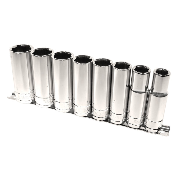 8 Piece 1/2" Drive 6 Point SAE Deep Socket Set