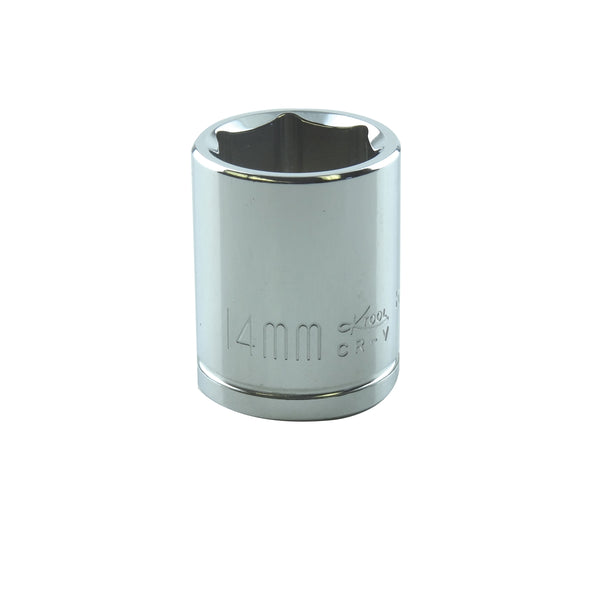 Chrome Socket, 1/4" Drive, 14mm, 6 Point, Shallow