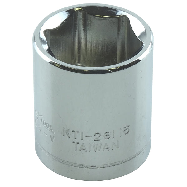 Chrome Socket, 1/4" Drive, 15mm, 6 Point, Shallow