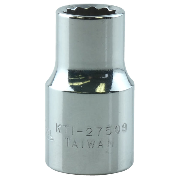 Chrome Socket, 3/8" Drive, 9mm, 12 Point, Shallow