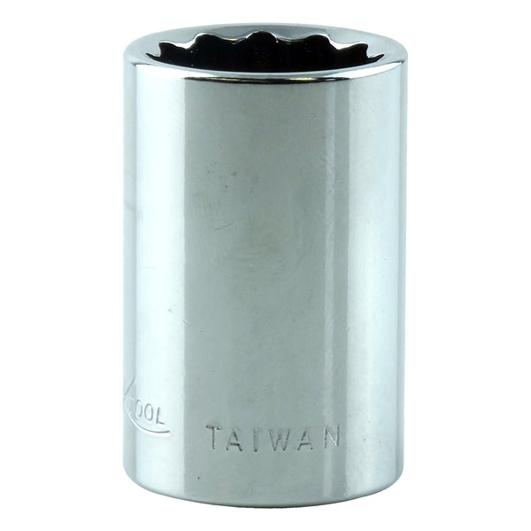 Chrome Socket, 3/8" Drive, 13mm, 12 Point, Shallow