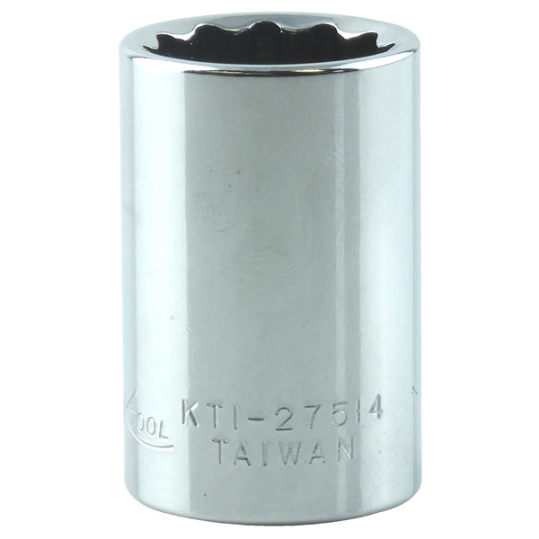 Chrome Socket, 3/8" Drive, 14mm, 12 Point, Shallow