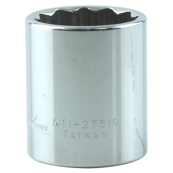 Chrome Socket, 3/8" Drive, 19mm, 12 Point, Shallow