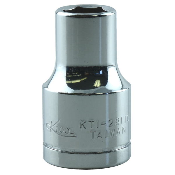 Chrome Socket, 1/2" Drive, 10mm, 6 Point, Shallow