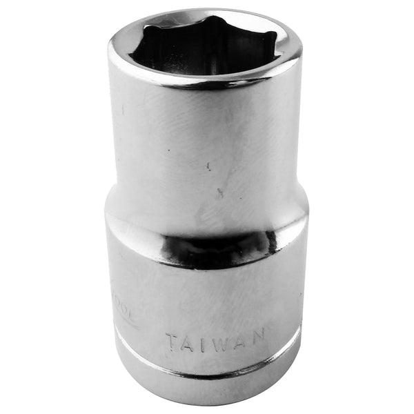 Chrome Socket, 1/2" Drive, 14mm, 6 Point, Shallow