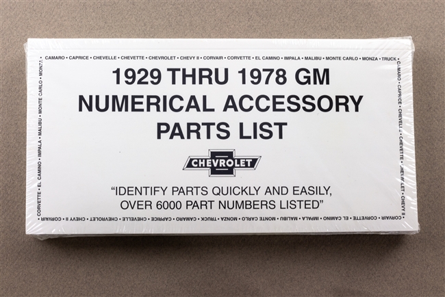 1929 Thru 1978 GM Numerical Accessory Parts List Booklet