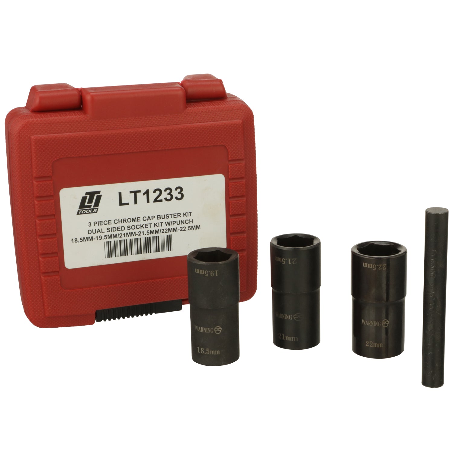 4 Pc. 1/2″ Drive Dual Sided Socket Lug Nut Removal Kit w/ Punch