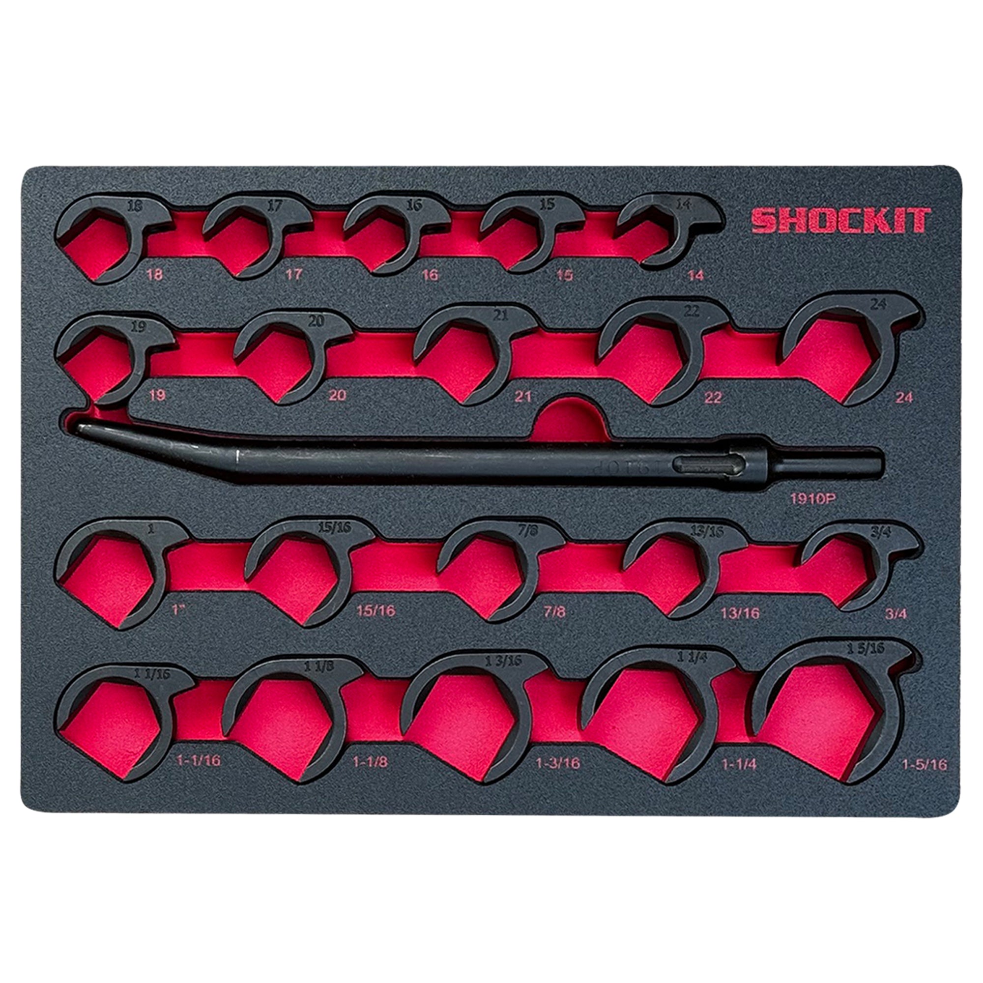 SHOCKIT Open End Crows Foot Set in HD EVA Foam Tray, Heavy Duty Industrial/Hydraulic Fitting Sockets SAE/Metric Set– 20 Piece