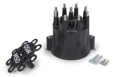 MSD Black V8 Distributor Cap with HEI Terminals and Spark Plug Wire Retainer 84333