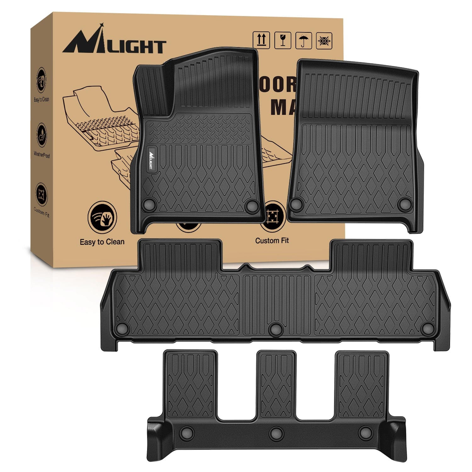 Floor Mats for Rivian R1S 2022 2023 2024 2025 (7 Seats Only) All Weather Custom Fit Heavy Duty Floor Liners