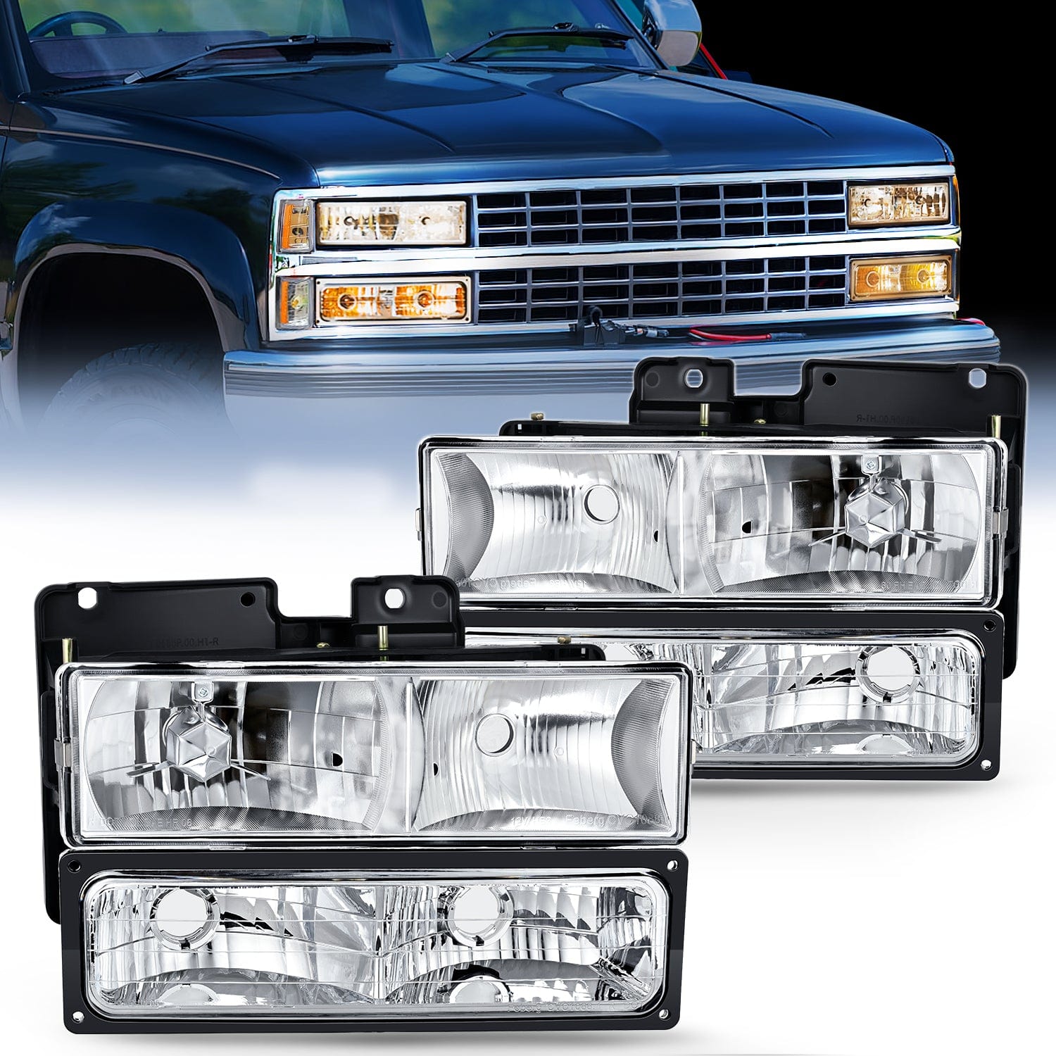 1988 1989 1990 1991 1992 1993 1994 1995 1996 1997 Chevrolet GMC C10 C/K 1988-1999 Silverado Suburban Sierra Blazer Tahoe Yukon Headlight Assembly Chrome Housing