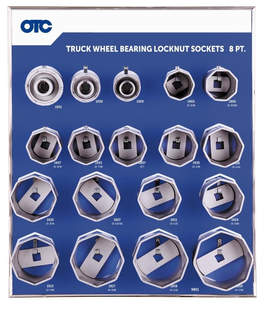 OTC 8-pt Wheel Bearing Locknut Sockets with Tool Board