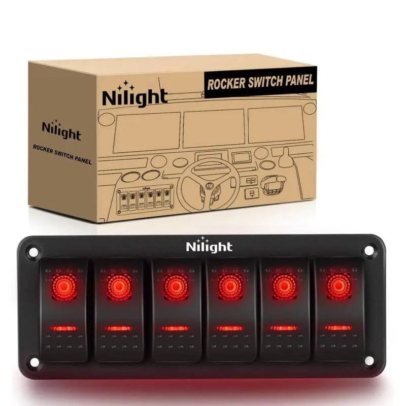 6Gang Aluminum 5Pin ON/Off Red Rocker Switch Panel