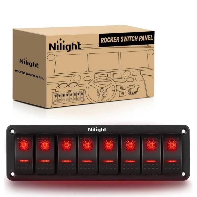 8Gang Aluminum 5Pin ON/Off Red Rocker Switch Panel