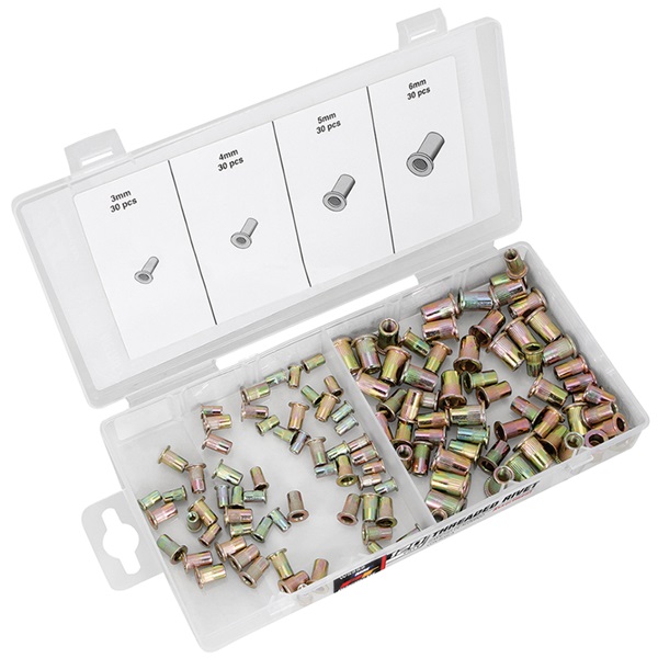 Performance Tool 120-Pc Replacement Zinc-Plated Steel Rivet Nuts - Metric