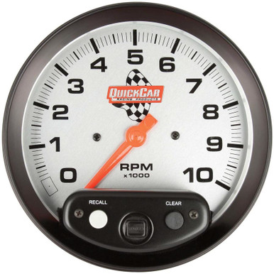 QuickCar 5" Analog Tachometer with Memory 0-10,000 RPM Silver Face 611-6001