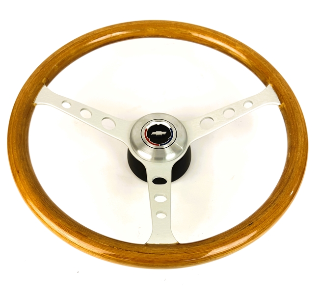 1967 - 1989 Camaro Custom Genuine Wood Steering Wheel with Brushed Spokes & Holes Kit