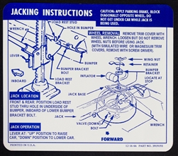 1967 - 1968 Camaro Instruction Information Decal, Trunk Jack, Space Saver, Convertible