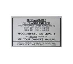 1967 - 1969 Camaro Canadian Engine Oil Change Recommendation Decal
