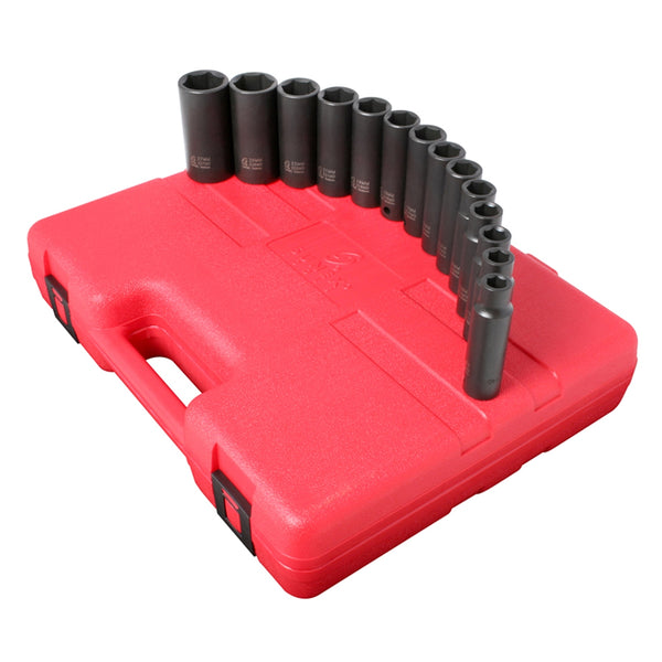 14 Piece 1/2" Drive 6 Point Deep Metric Impact Socket Set SUN2653