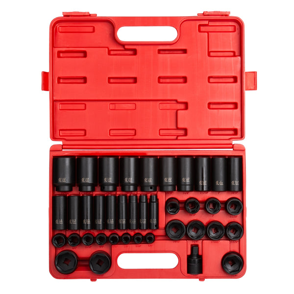 39 Piece 1/2" Drive 6 Point Standard and Deep SAE Impact Socket Set