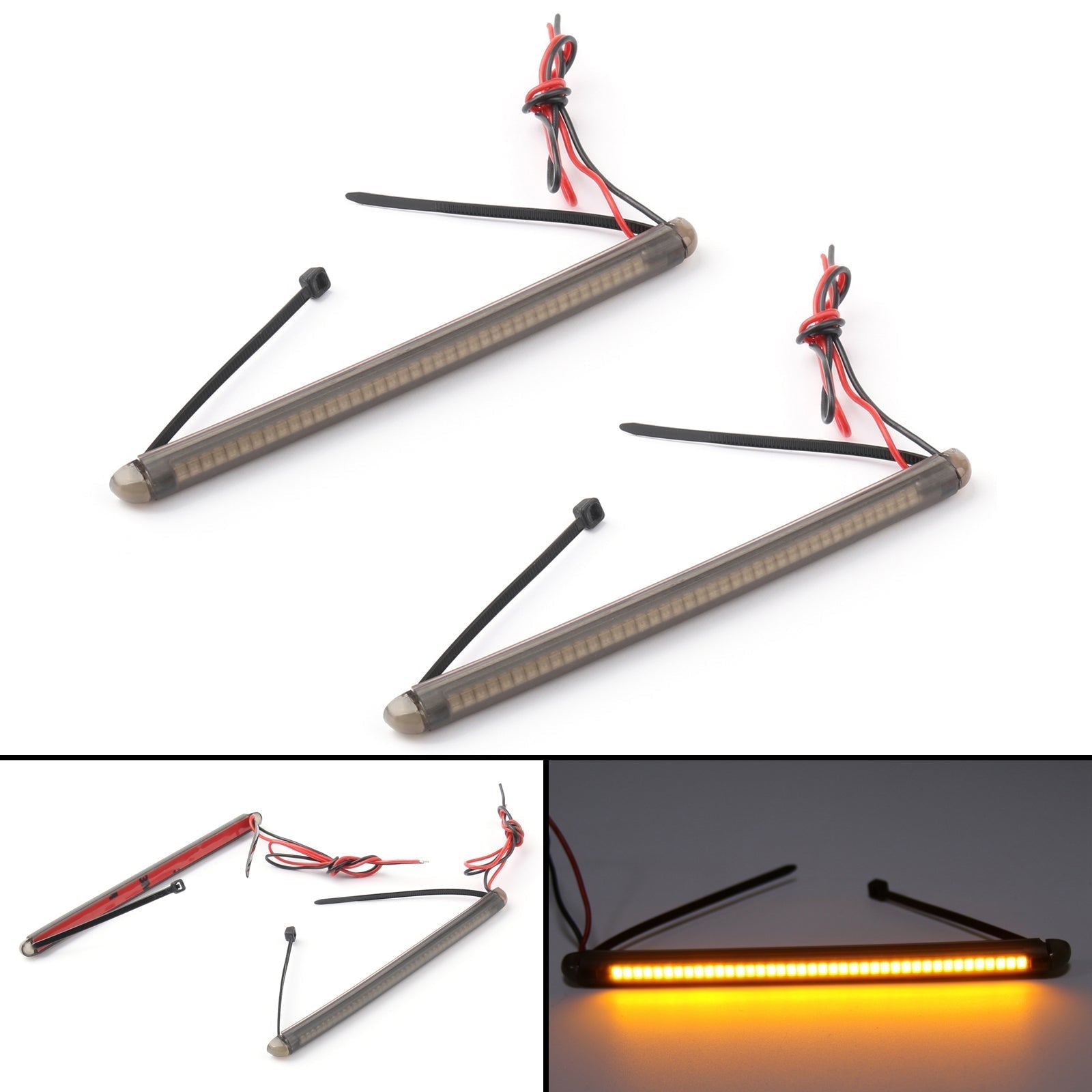 43mm-46mm Fork LED Turn Signal Strip Amber Light Kit For Harley Victory Honda Generic