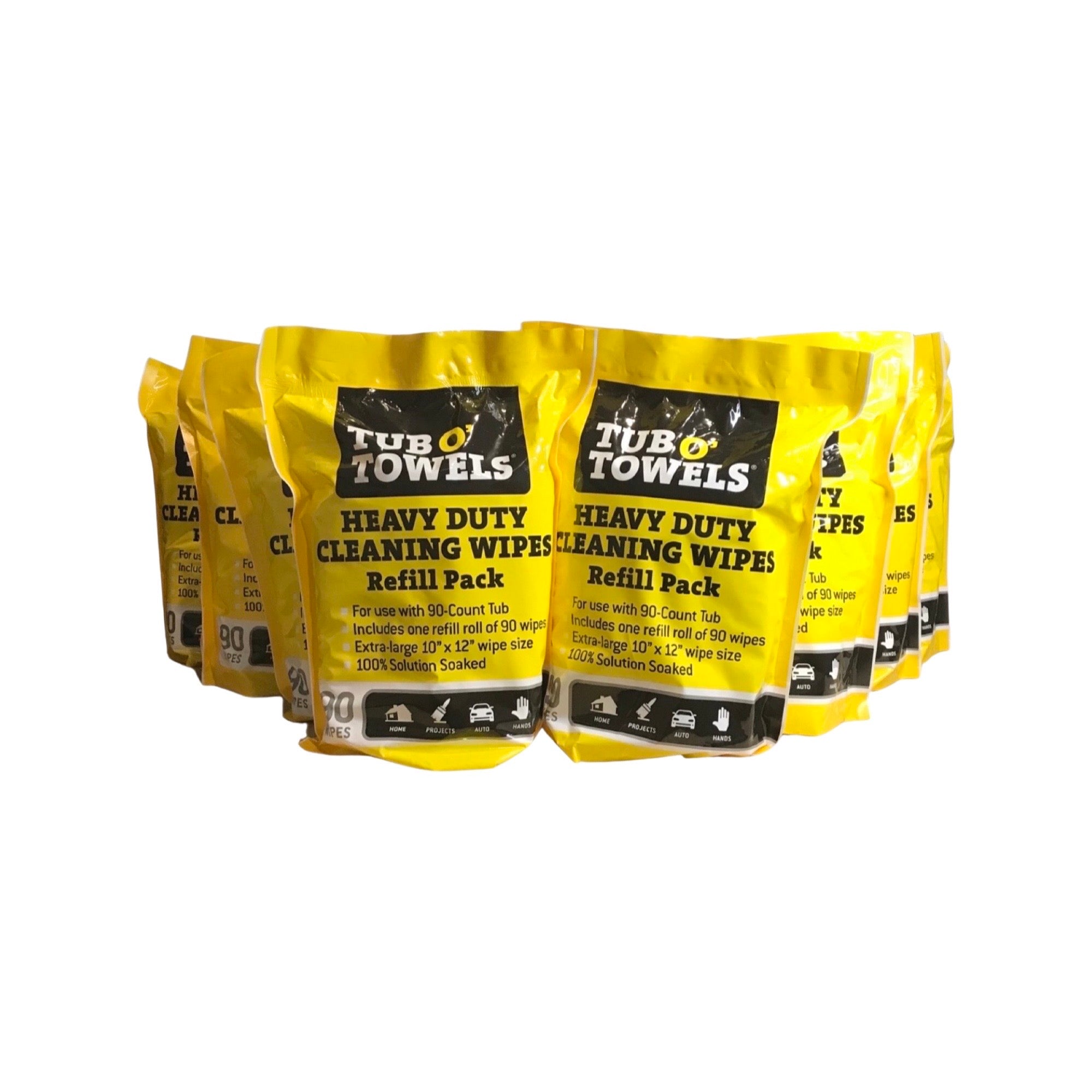Tub O' Towels TW90-P - 8 Pack Heavy Duty Extra Large 10" x 12" Cleaning Wipes Refill