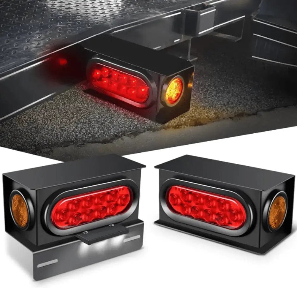Trailer Light Box Kit | 6 Inch Oval Red Tail Lights | 2 Inch Round Amber Side Marker Lights