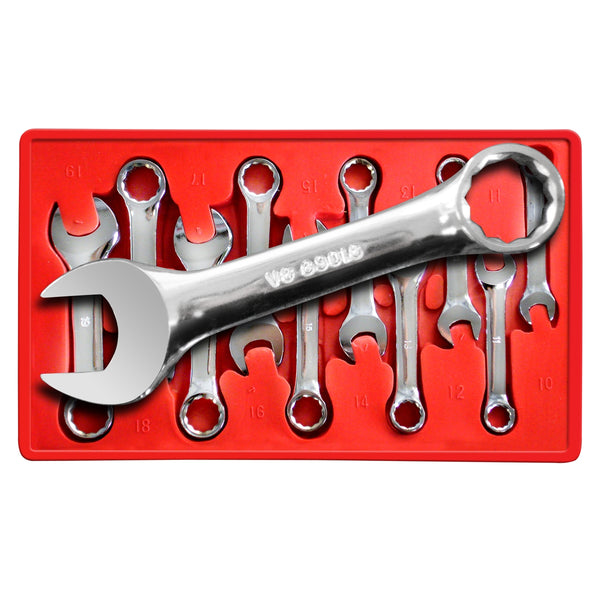 10 Piece Metric Stubby Combination Wrench Set10mm to 19mm V8T8910