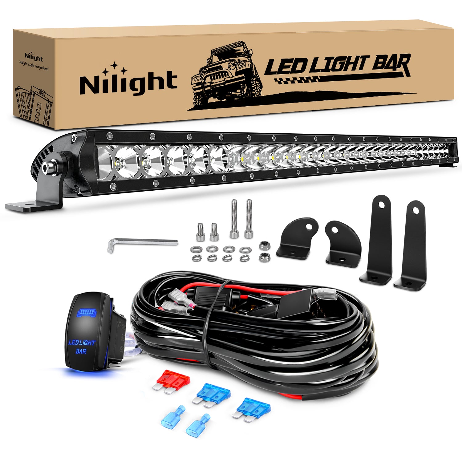 LED Light Bar 31Inch 150W Spot Flood Combo Super Slim 14500LM Off Road 3D LED Driving Off Road Lights with Wiring Harness Kit-1 Lead for Trucks Pickup SUV ATV UTV Boat 4x4 Van Camper