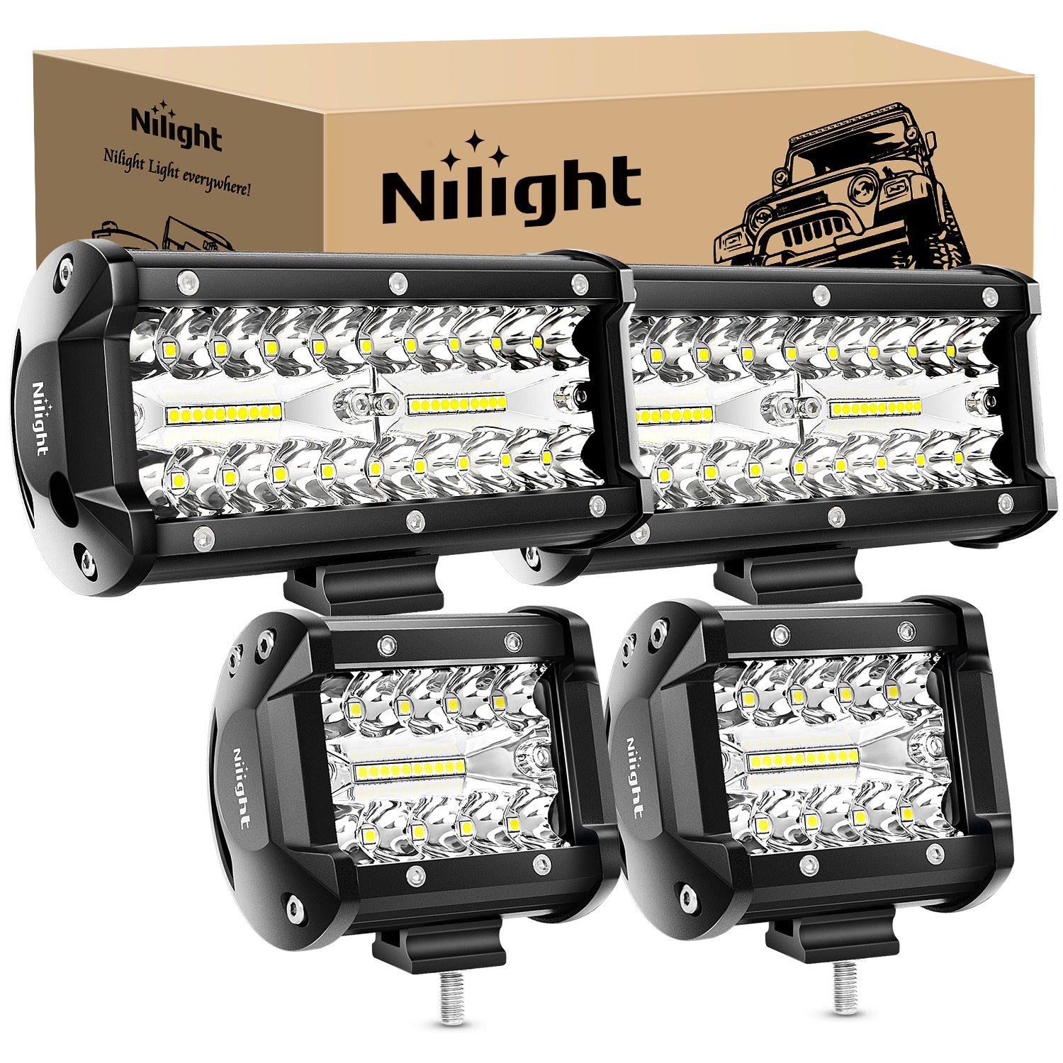2PC 4Inch Triple Row Led Light Pods 60W Flood Spot Combo 6000LM 2Pcs 6.5 Inch 120W Triple Row Light Bar Flood Spot Combo 12000LM Driving Boat Off Road Trucks Lights (ZH042)