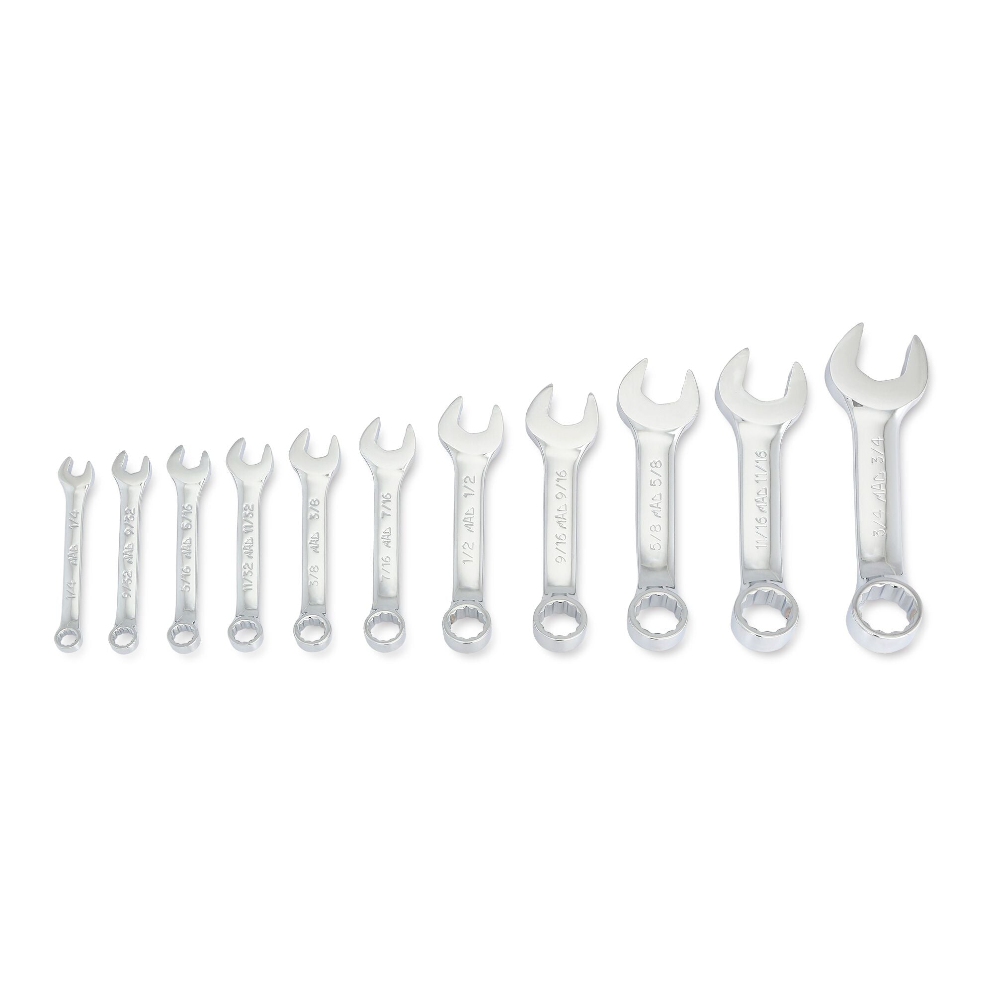 11-PC. SAE Knuckle Saver Stubby Combination Wrench Set - 12-PT.