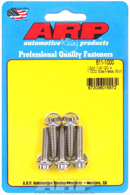 ARP 611-1000 Stainless Steel Bolts - 12 Point Head - 1/4"-20 - 1.000" UHL 5 Pack
