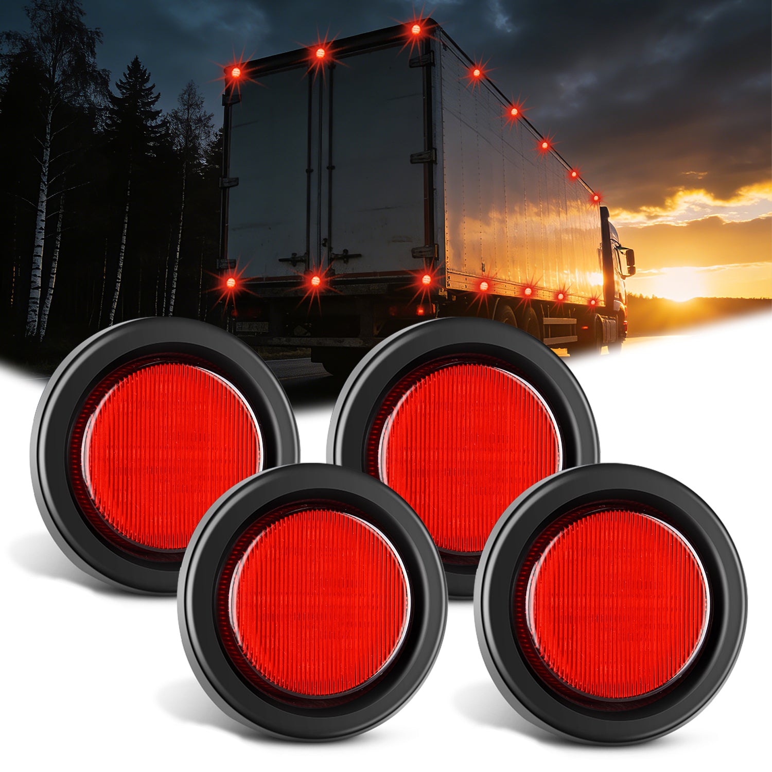 2.5 Inch Red 13 Leds Round Marker Clearance Light (4 Pcs)