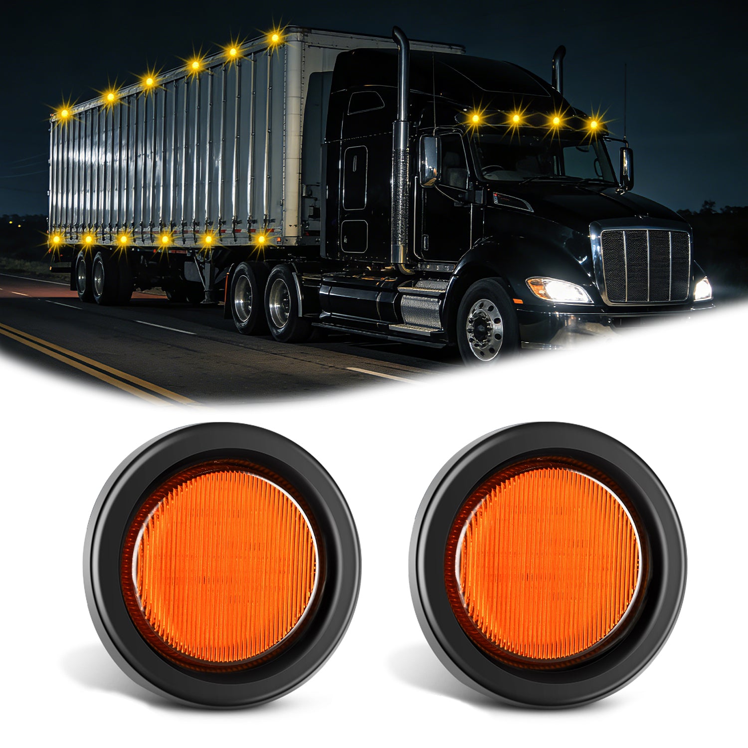 2.5 Inch Amber 13 Leds Round Marker Clearance Light (Pair)