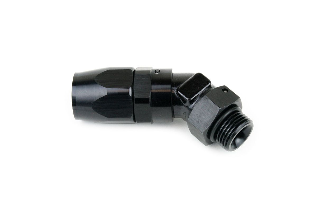 RaceFlux 45-Degree -8AN Hose End to -8AN Male O-Ring Boss Fitting