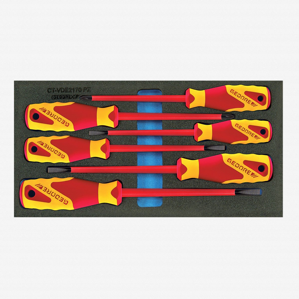Gedore 1500 CT1-VDE 2170 VDE Insulated Slotted and Pozidriv Screwdiver Set in 1/3 CT Module, 6 Pieces