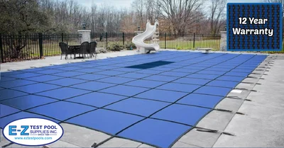 GLI Secur-A-Pool Mesh 16′ X 32′ Rectangle w/ Center End Steps (3′ X 8′) Blue Inground Safety Cover
