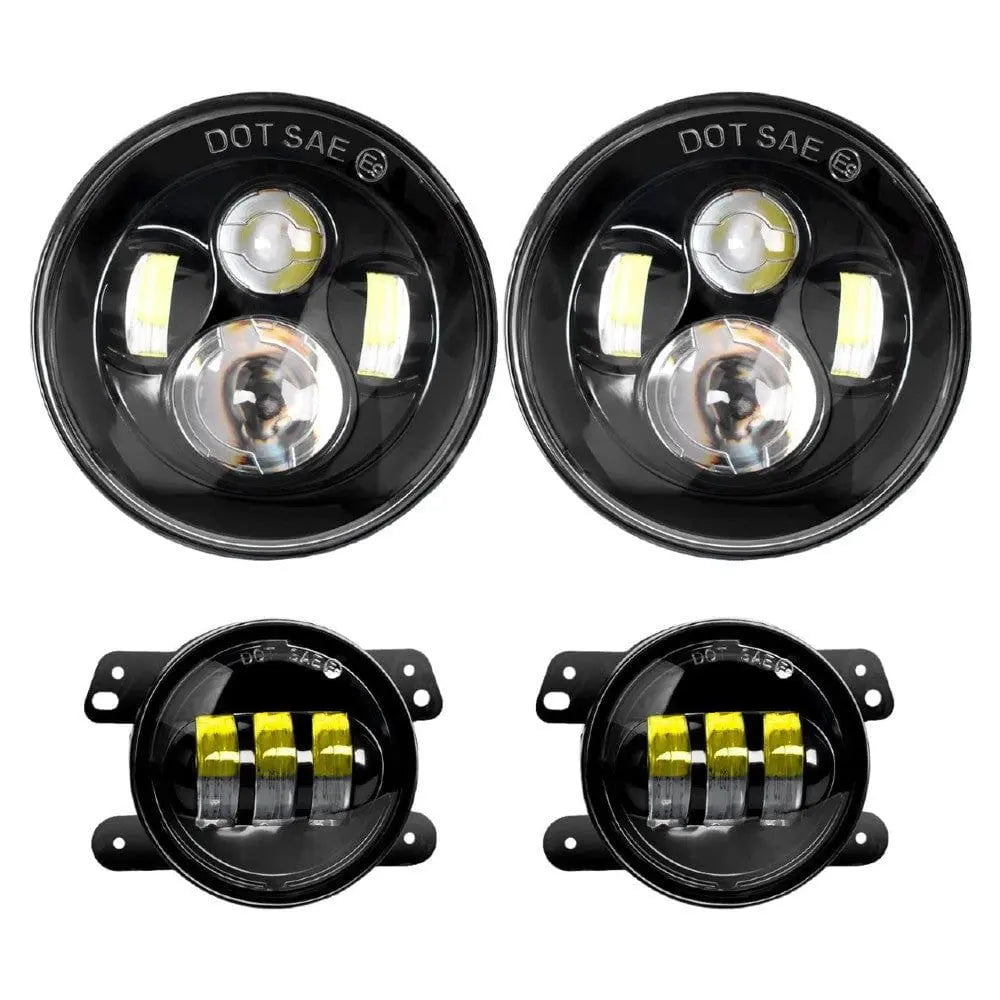 2PCS 7 Inch LED Healdight with 2PCS 4 Inch LED Fog Light for Jeep Wrangler 97-17 JK LJ CJ