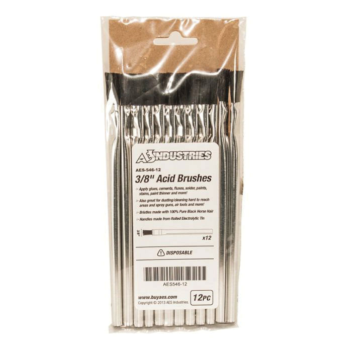 AES Industries 3/8 in Acid Brush 546 - 6 in Tin Handle, 100% Pure Black Horse Hair Bristles