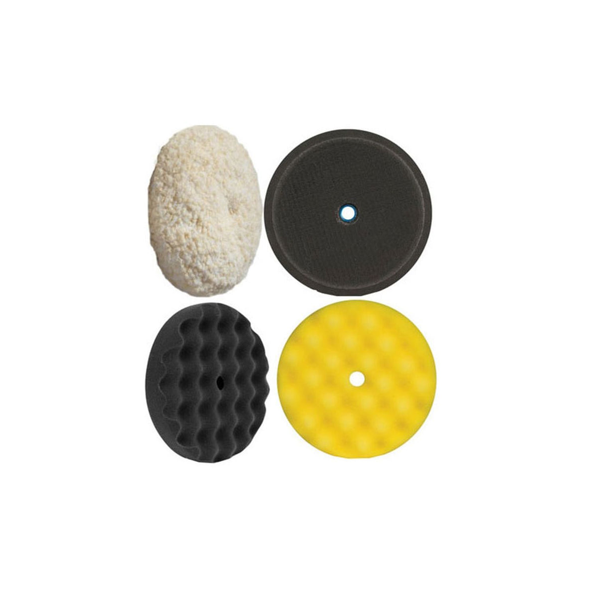 Buff and Shine TP2WG Buffing Kit - Wool Pad, White and Black Waffle Foam Pads, 7 in Backing Plate