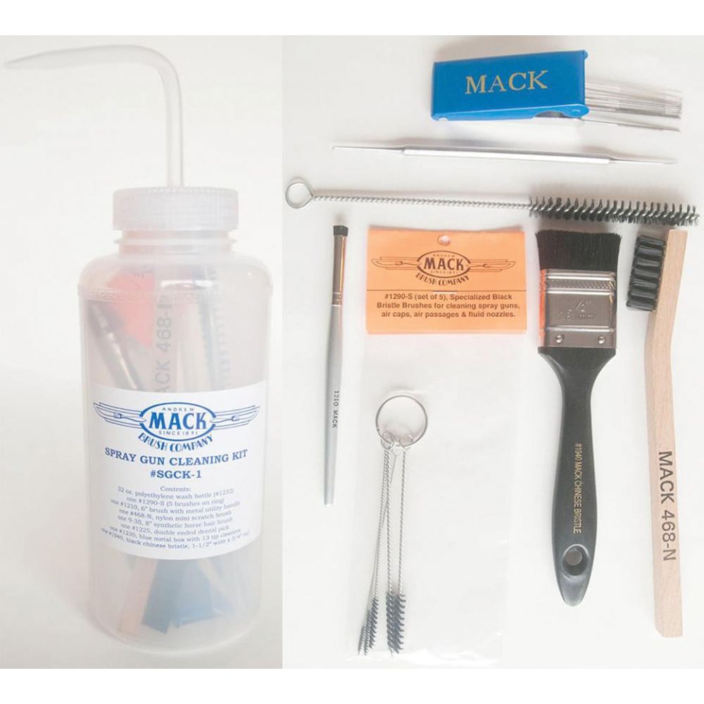 Mack Brushes SGCK-1 11-Piece Spray Gun Cleaning Kit with 32oz Wash Bottle and assorted brushes