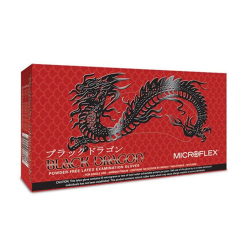 Microflex Black Dragon BD-1002-PF Latex Exam Gloves, Medium, Black, Powder-Free