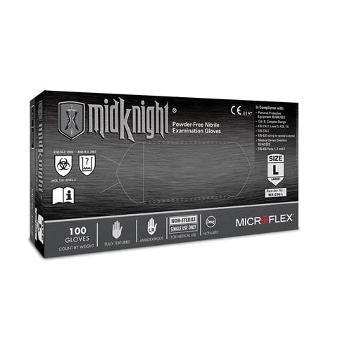 Microflex MidKnight MK296-L Large Black Nitrile Disposable Exam Glove