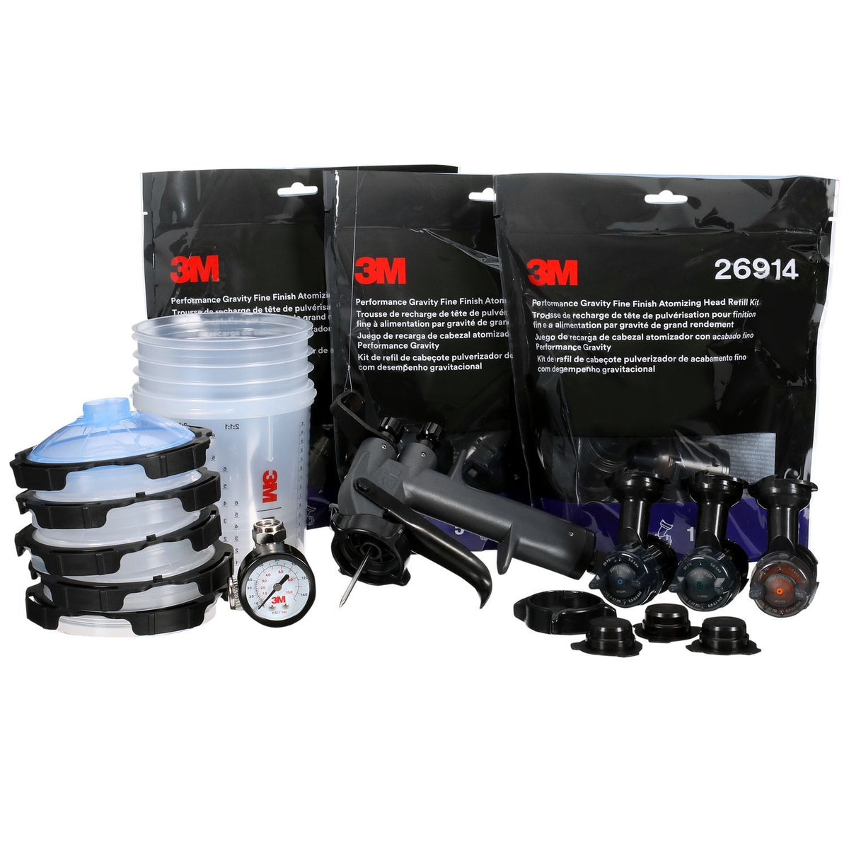 3M 26978 Performance Fine Finish Spray Gun System - Includes 650 ml Cup, Standard & Large Lids