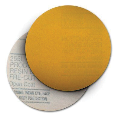 3M 0957 5-inch P400 Gold Hook-and-Loop Extra Fine Abrasive Disc, Film Backing